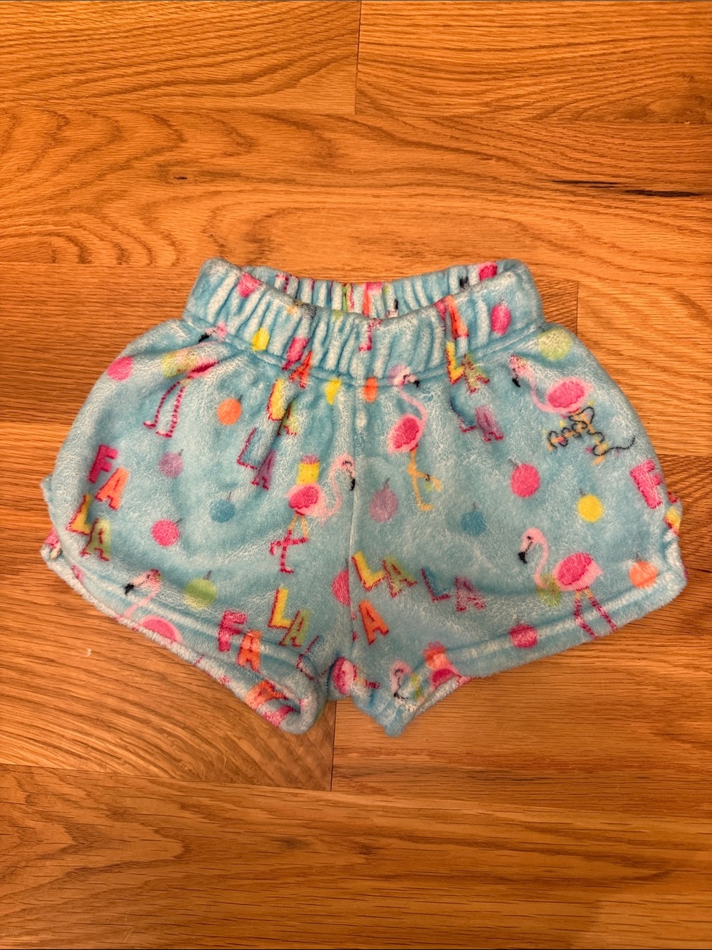 Kids Cozy Polar Fleece Blue Flamingo Pajama Shorts